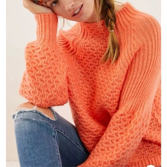 Anthropologie Bia Coral Mock Neck Sweater size 1X Orange - Picture 1 of 12